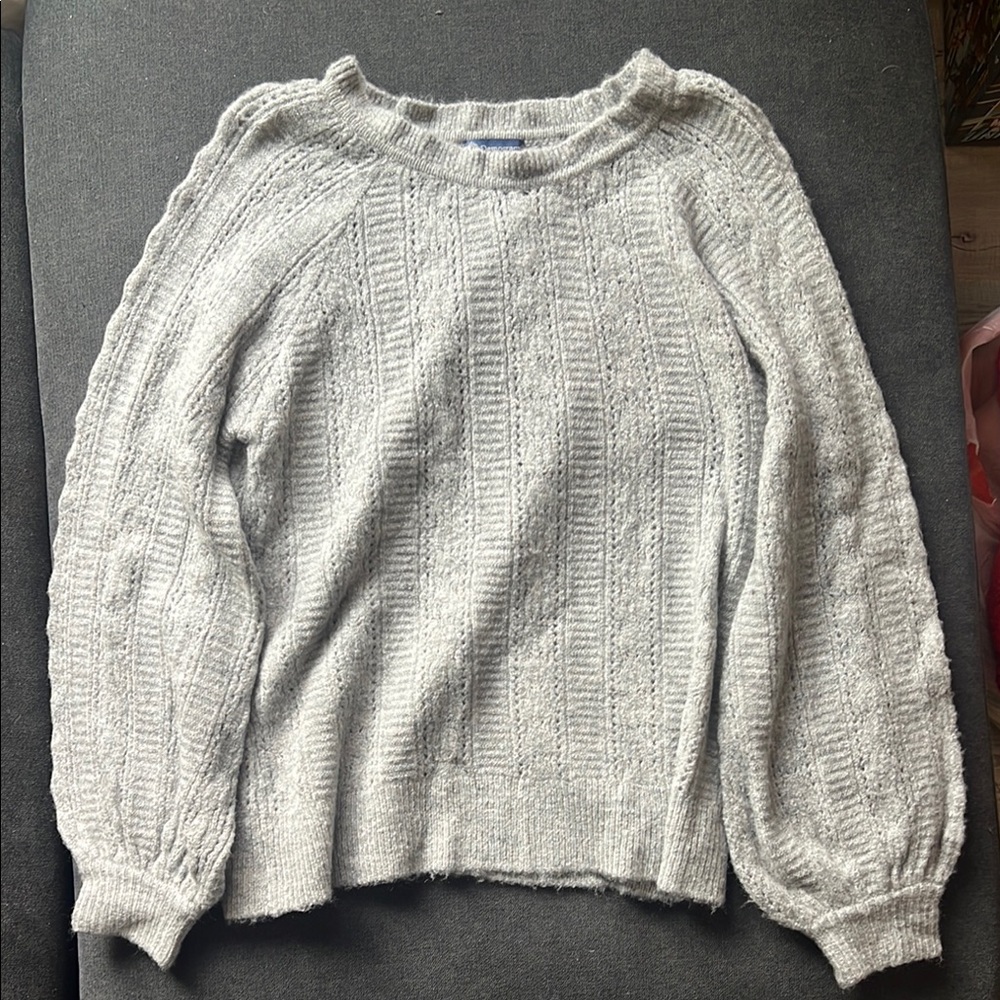 Democracy Gray Crew Neck Sweater with Textured Knit and Relaxed Fit
